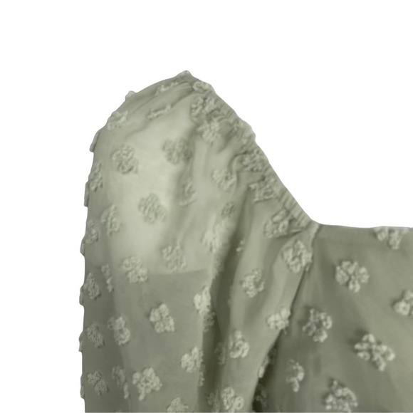 NWT Altar’d State Off Shoulder Clip Swiss Dot Crop Top Sage Shirt M - Picture 3 of 5